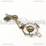 Ciondolo Chiave Steampunk in metallo argento e bronzo 68x28mm