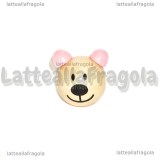 Perla Orsacchiotto orecchie rosa chiaro in legno foro passante orizzontale 29x24mm