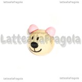 Perla Orsacchiotto orecchie rosa chiaro in legno foro passante orizzontale 29x24mm