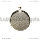 Base Ovale in metallo Argento Antico per cammei 40x30mm
