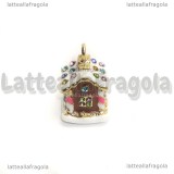 Ciondolo 3D Casetta di Marzapane in metallo smaltato e strass 25x15x18mm