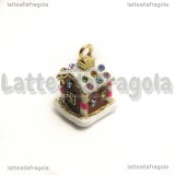 Ciondolo 3D Casetta di Marzapane in metallo smaltato e strass 25x15x18mm