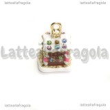 Ciondolo 3D Casetta di Marzapane in metallo smaltato e strass 25x15x18mm