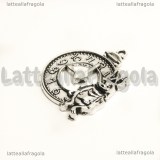 Ciondolo Orologio con Bianconiglio in metallo argento antico 31x25mm