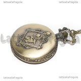 Orologio apribile Alice in Wonderland color bronzo 45mm collana 80cm