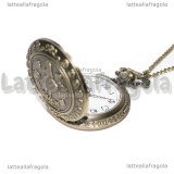 Orologio apribile Alice in Wonderland color bronzo 45mm collana 80cm